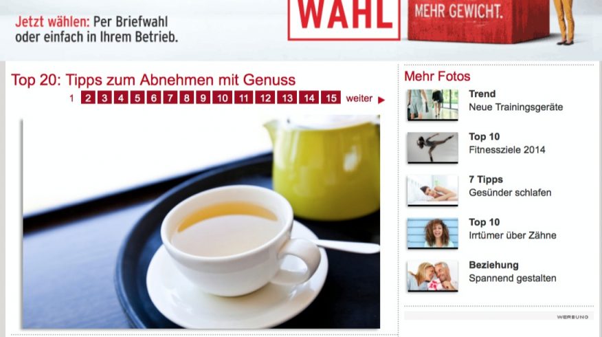 Screenshot Wienerin.at - Top 20: Tipps zum Abnehmen mit Genuss